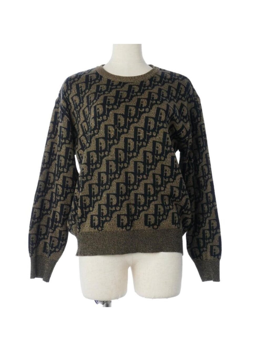 Dior Vintage Logo All Over Print Knit Sweater Long Sleeve Round Neck Wool